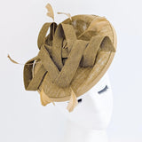 Caramel feather fascinator disc saucer hat - House of Hats