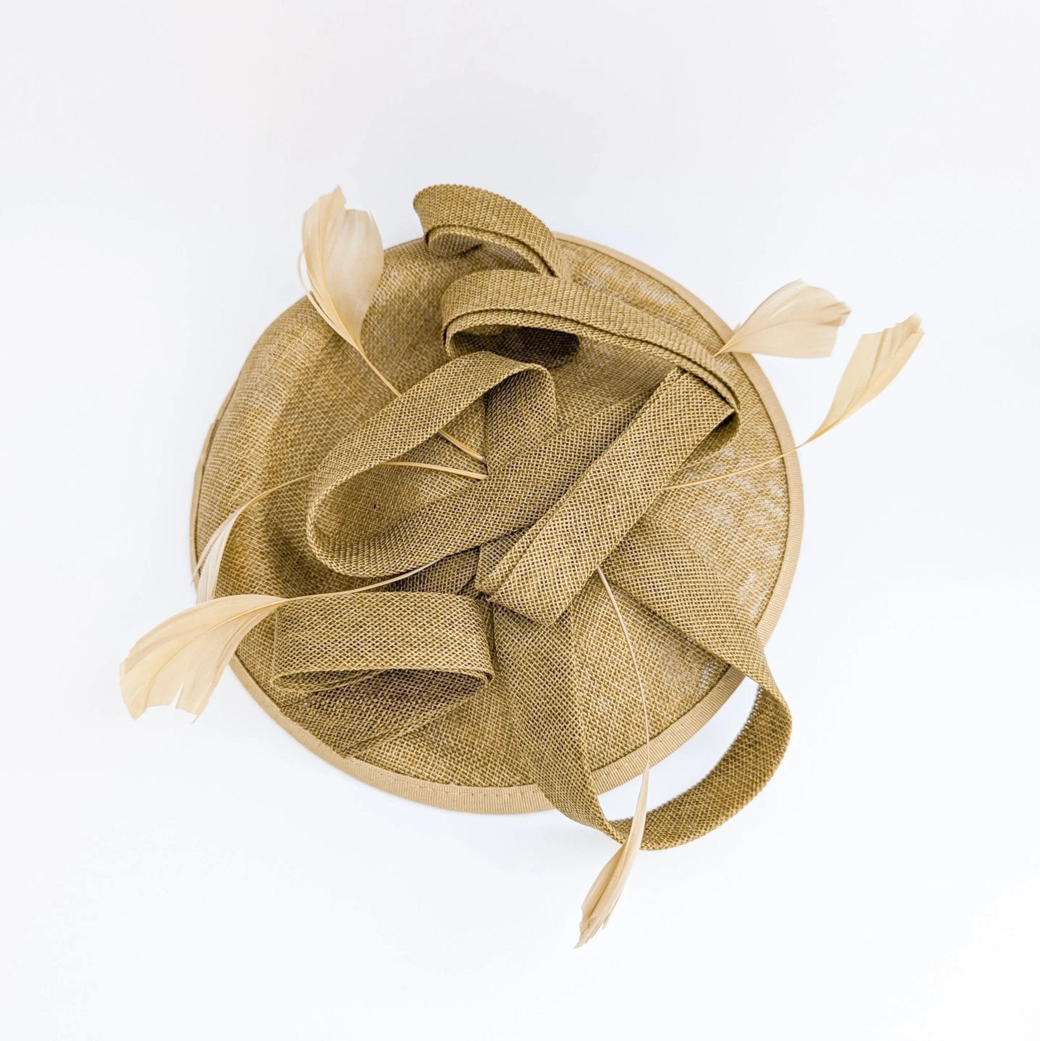 Caramel feather fascinator disc saucer hat - House of Hats