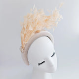 Champagne peach feather padded velvet headband fascinator - House of Hats