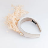 Champagne peach feather padded velvet headband fascinator - House of Hats