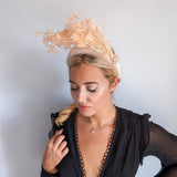 Champagne peach feather padded velvet headband fascinator - House of Hats