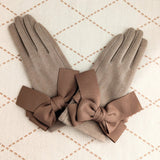 Chocolate brown bow soft winter touch screen gloves - House of Hats