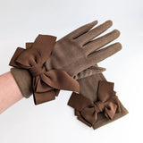 Chocolate brown bow soft winter touch screen gloves - House of Hats