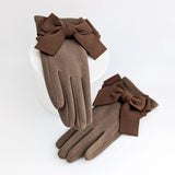 Chocolate brown bow soft winter touch screen gloves - House of Hats