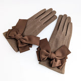 Chocolate brown bow soft winter touch screen gloves - House of Hats