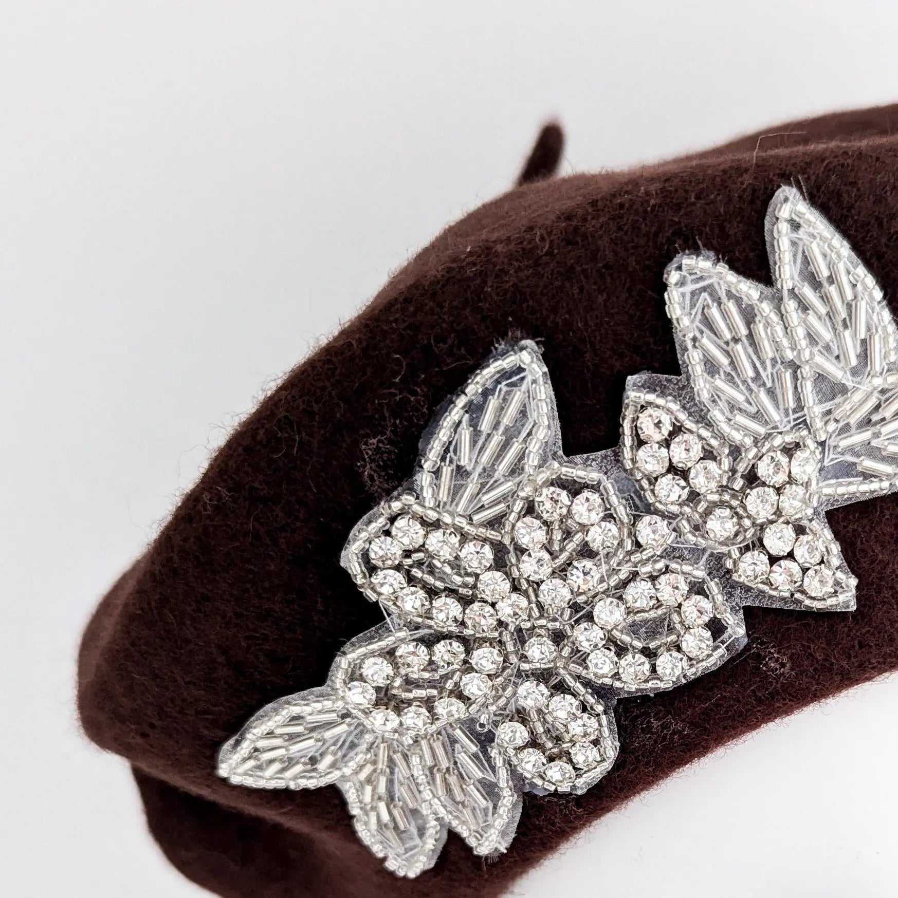 Chocolate brown crystal wool felt french beret hat - House of Hats
