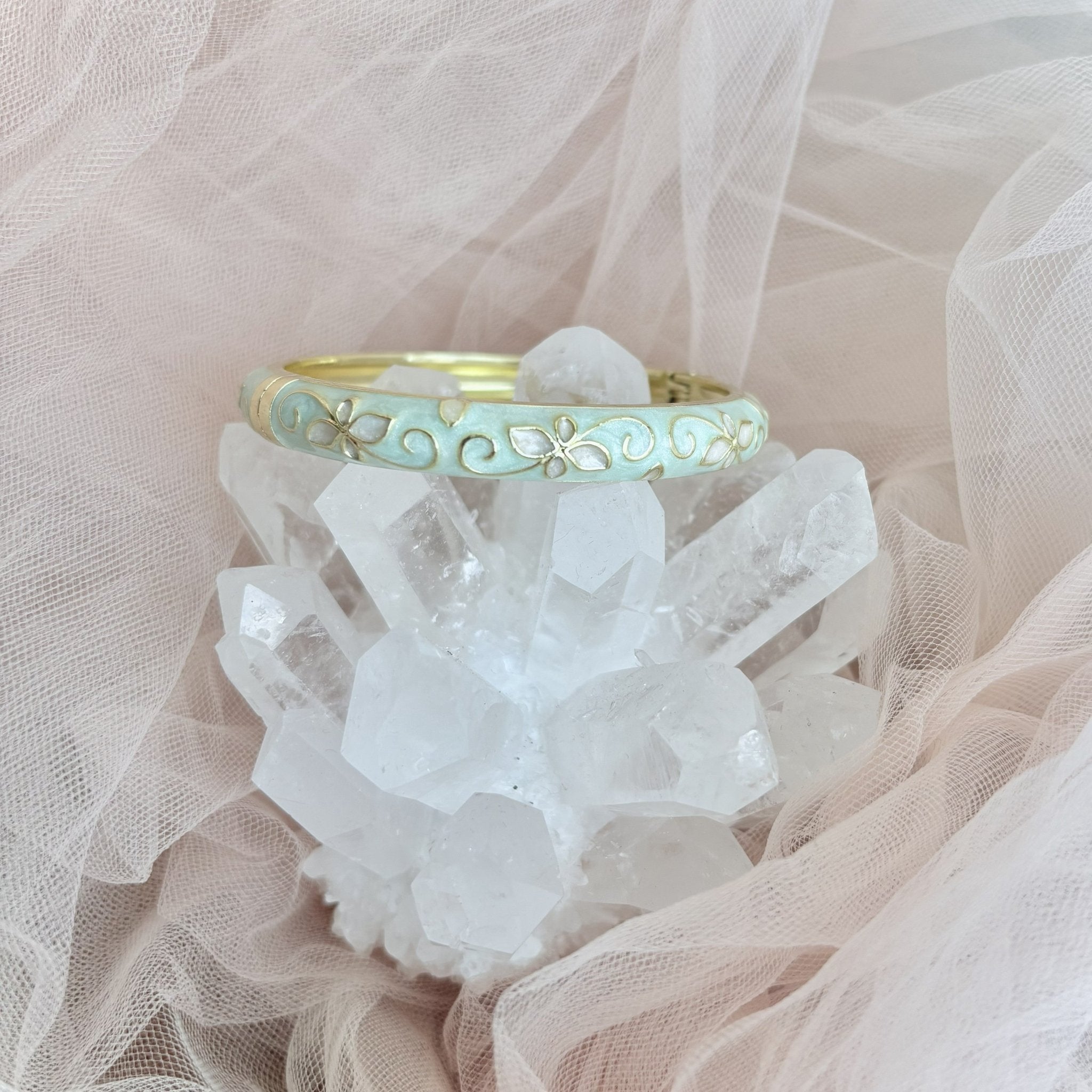 Cloisonné Enamel Pastel Bangles— Faerie Flower Gold Stacking Bracelets - House of Hats
