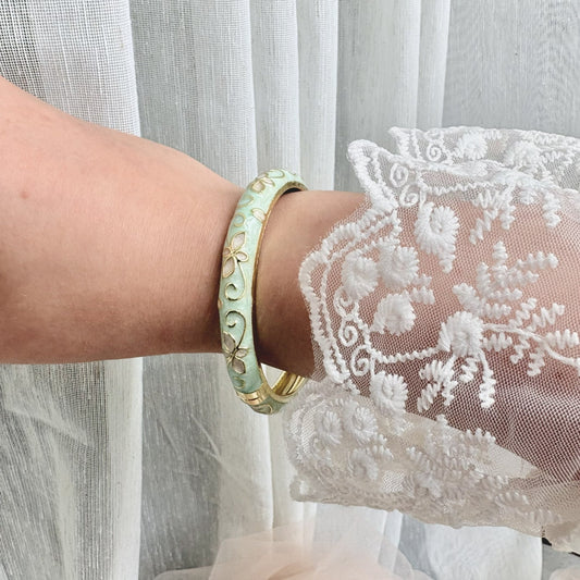Cloisonné Enamel Pastel Bangles— Faerie Flower Gold Stacking Bracelets - House of Hats
