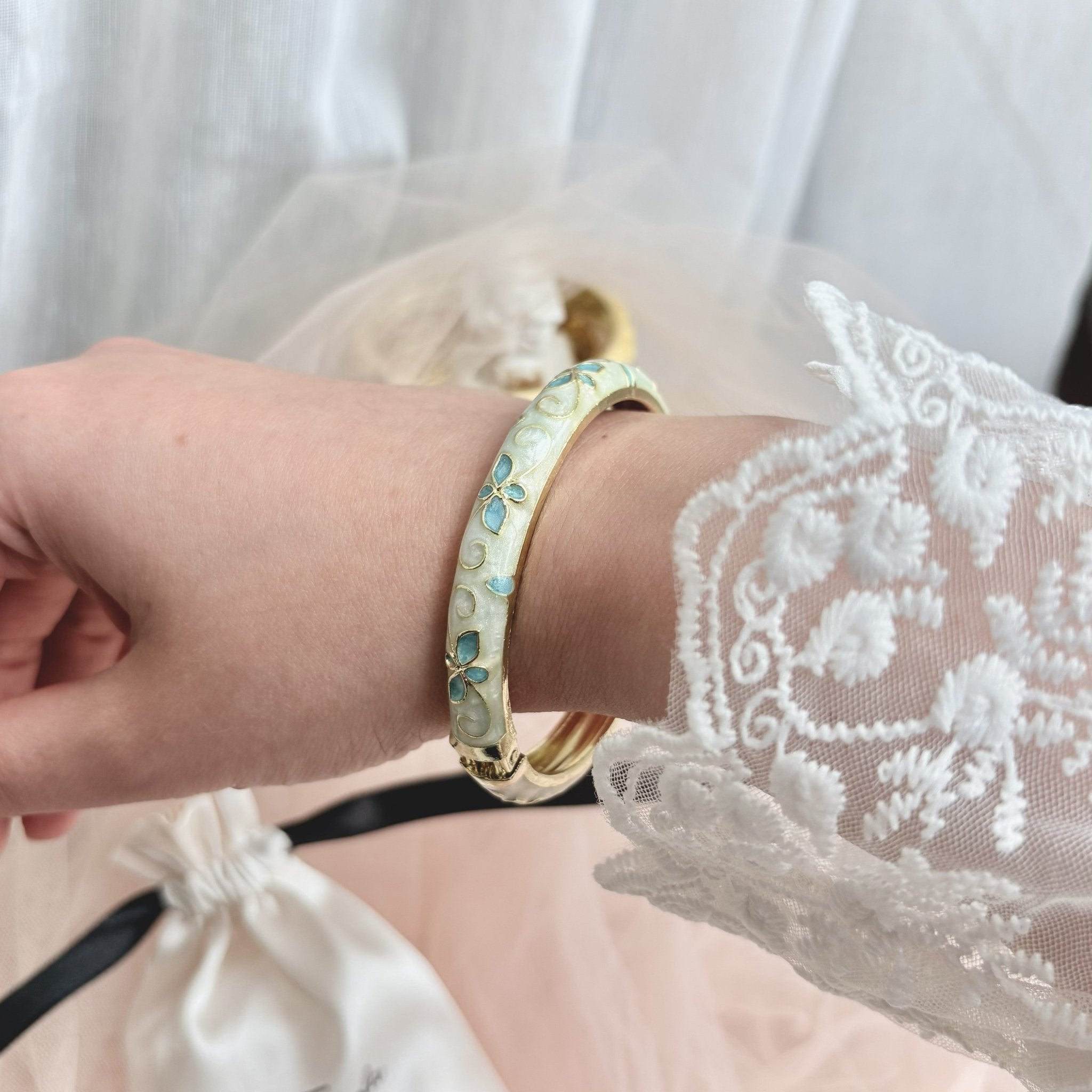 Cloisonné Enamel Pastel Bangles— Faerie Flower Gold Stacking Bracelets - House of Hats