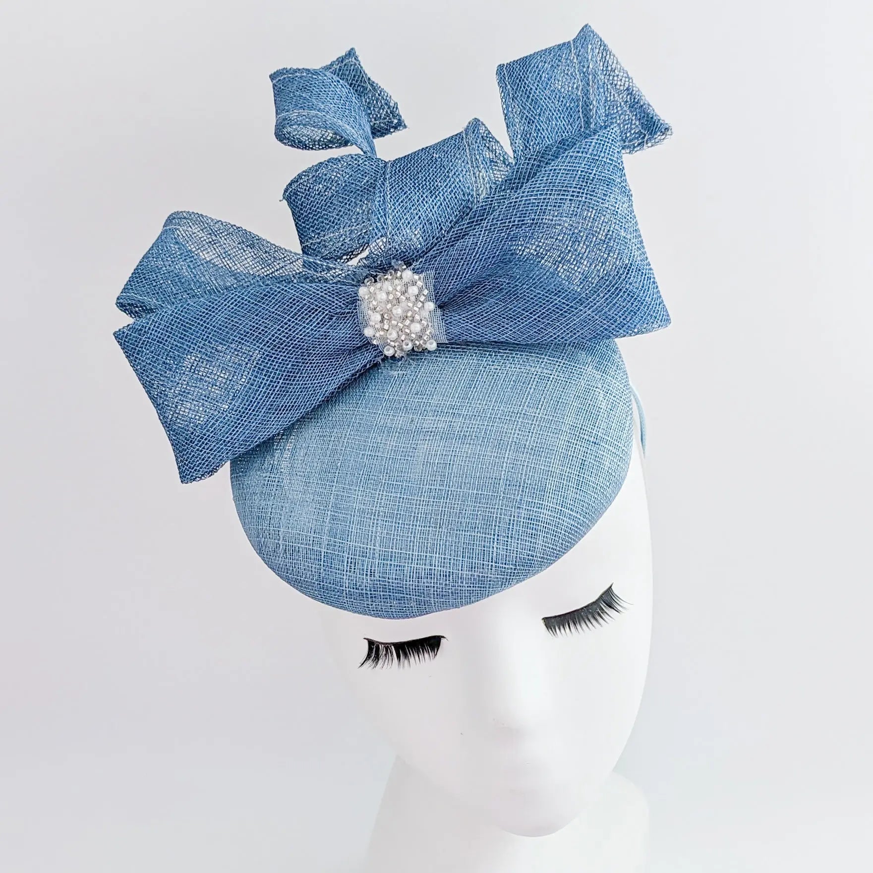 Cornflower blue crystal bow fascinator hat - House of Hats