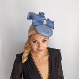 Cornflower blue crystal bow fascinator hat - House of Hats
