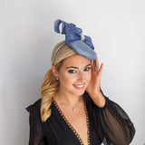 Cornflower blue crystal bow fascinator hat - House of Hats