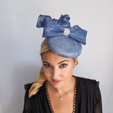 Cornflower blue crystal bow fascinator hat - House of Hats