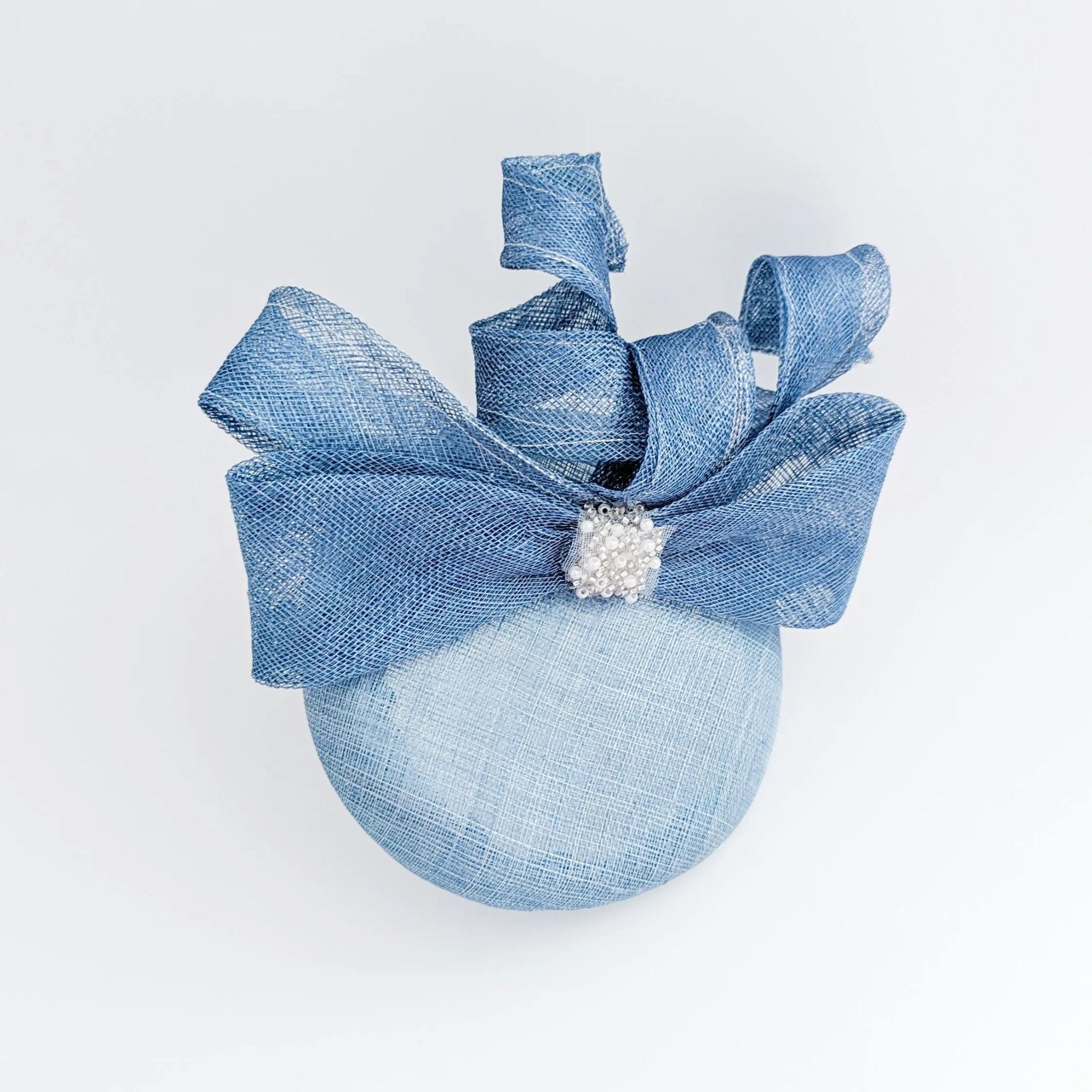 Cornflower blue crystal bow fascinator hat - House of Hats
