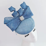 Cornflower blue crystal bow fascinator hat - House of Hats