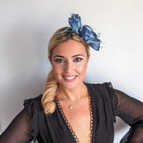 Cornflower blue crystal feather fascinator hat - House of Hats