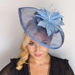 Cornflower blue feather large teardrop fascinator hat - House of Hats