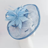 Cornflower blue feather large teardrop fascinator hat - House of Hats