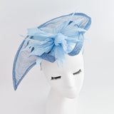 Cornflower blue feather large teardrop fascinator hat - House of Hats