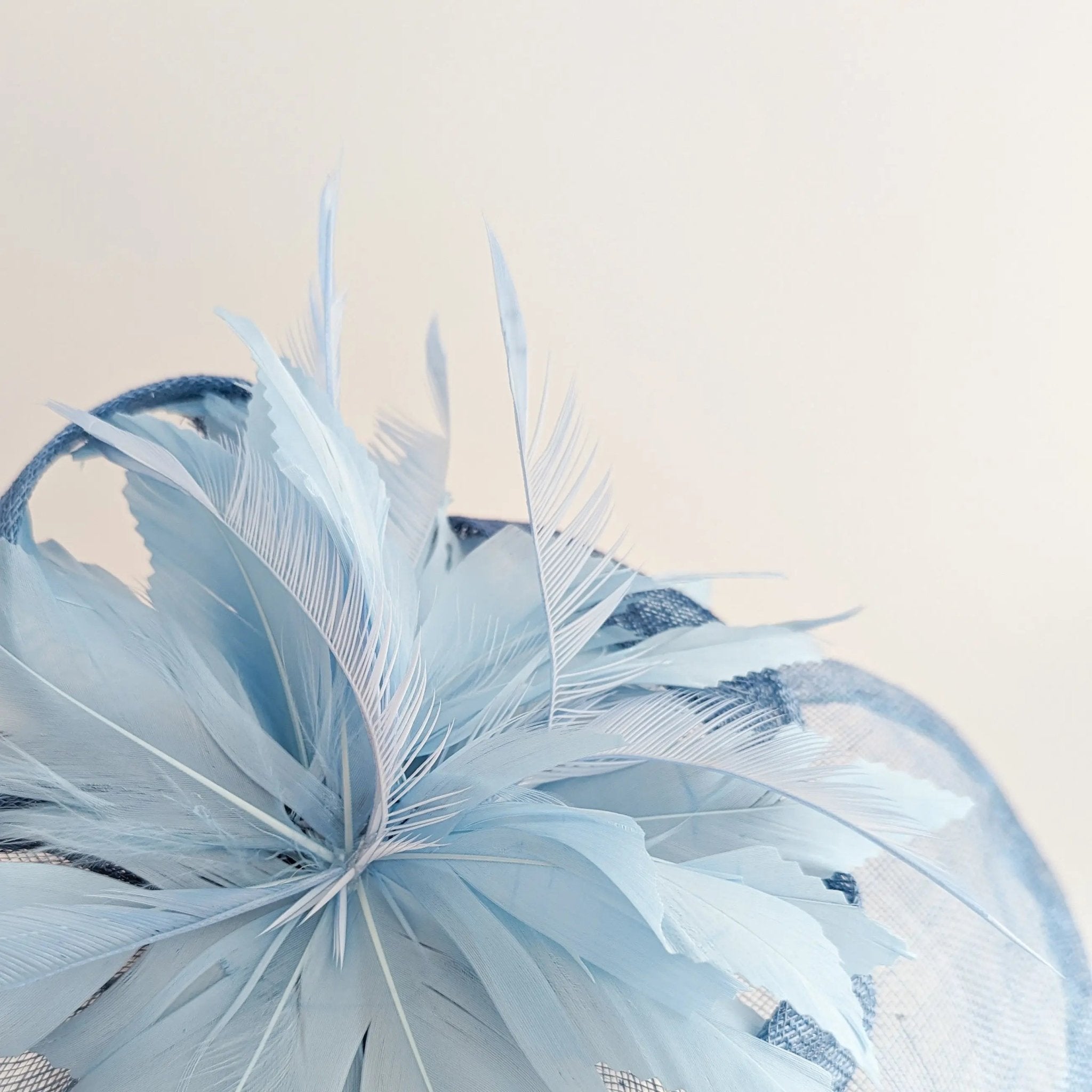 Cornflower blue feather large teardrop fascinator hat - House of Hats