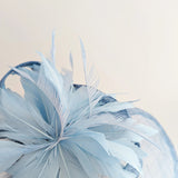 Cornflower blue feather large teardrop fascinator hat - House of Hats