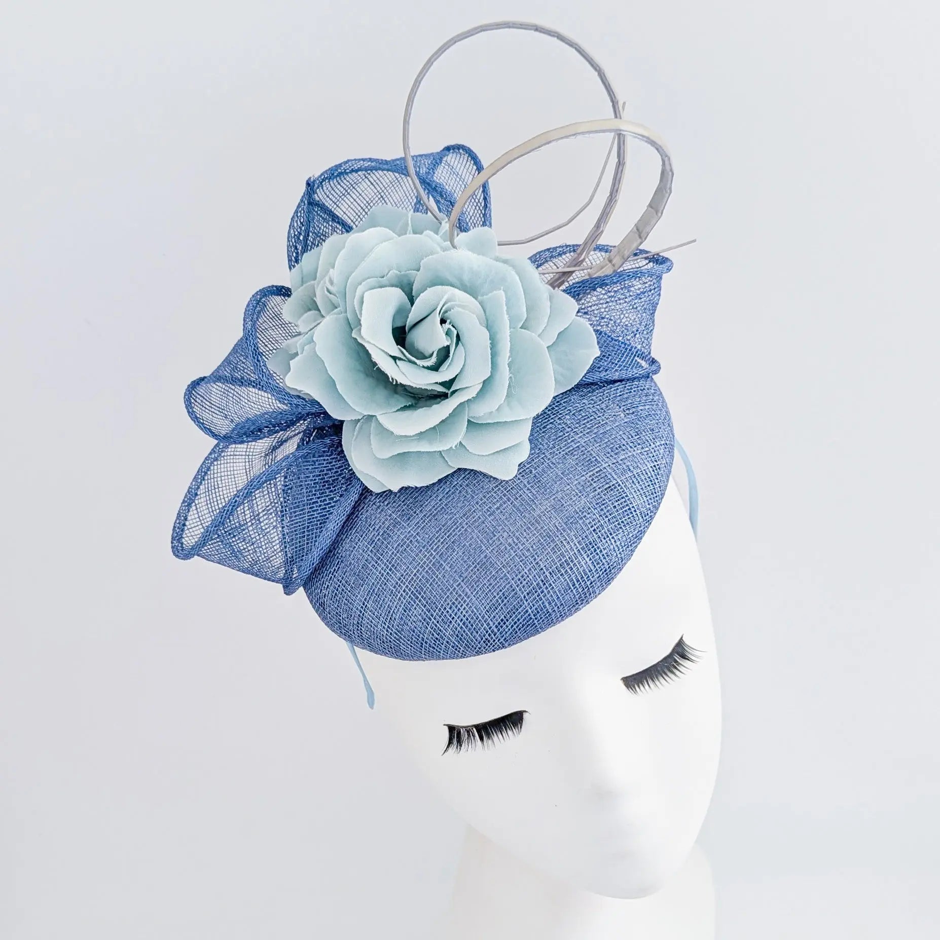 Cornflower blue flower fascinator hat - House of Hats