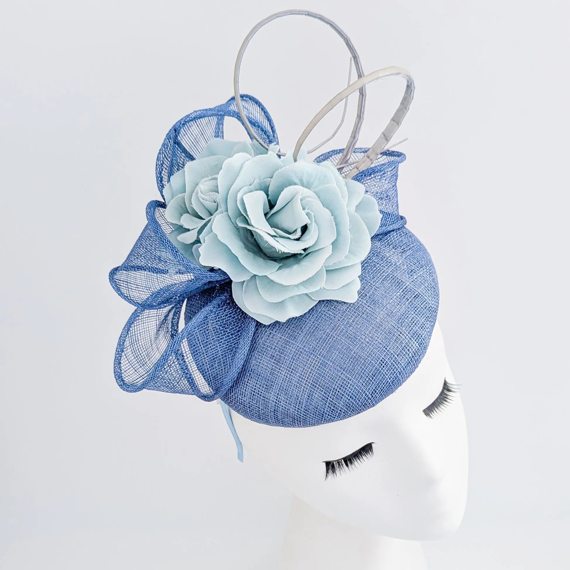 Cornflower blue flower fascinator hat - House of Hats