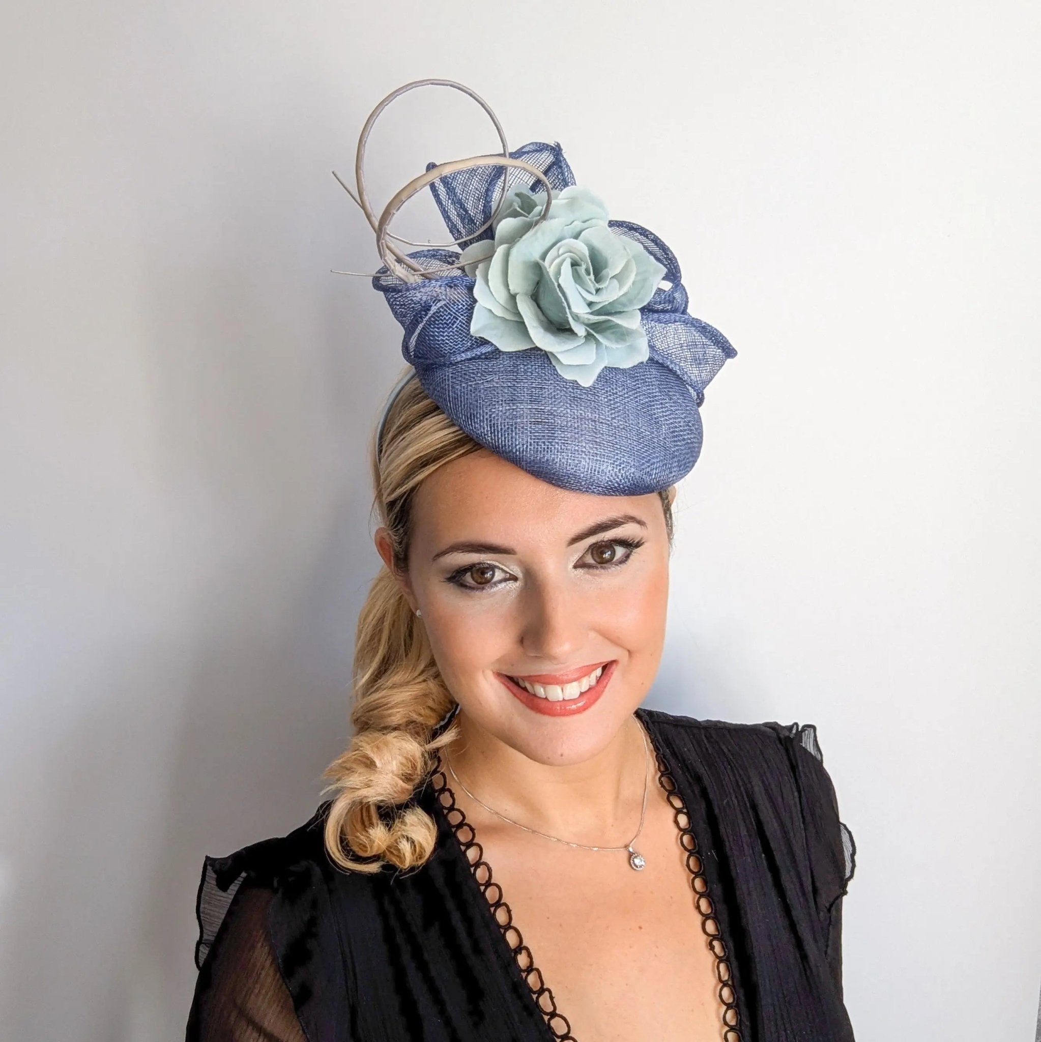 Cornflower blue flower fascinator hat - House of Hats
