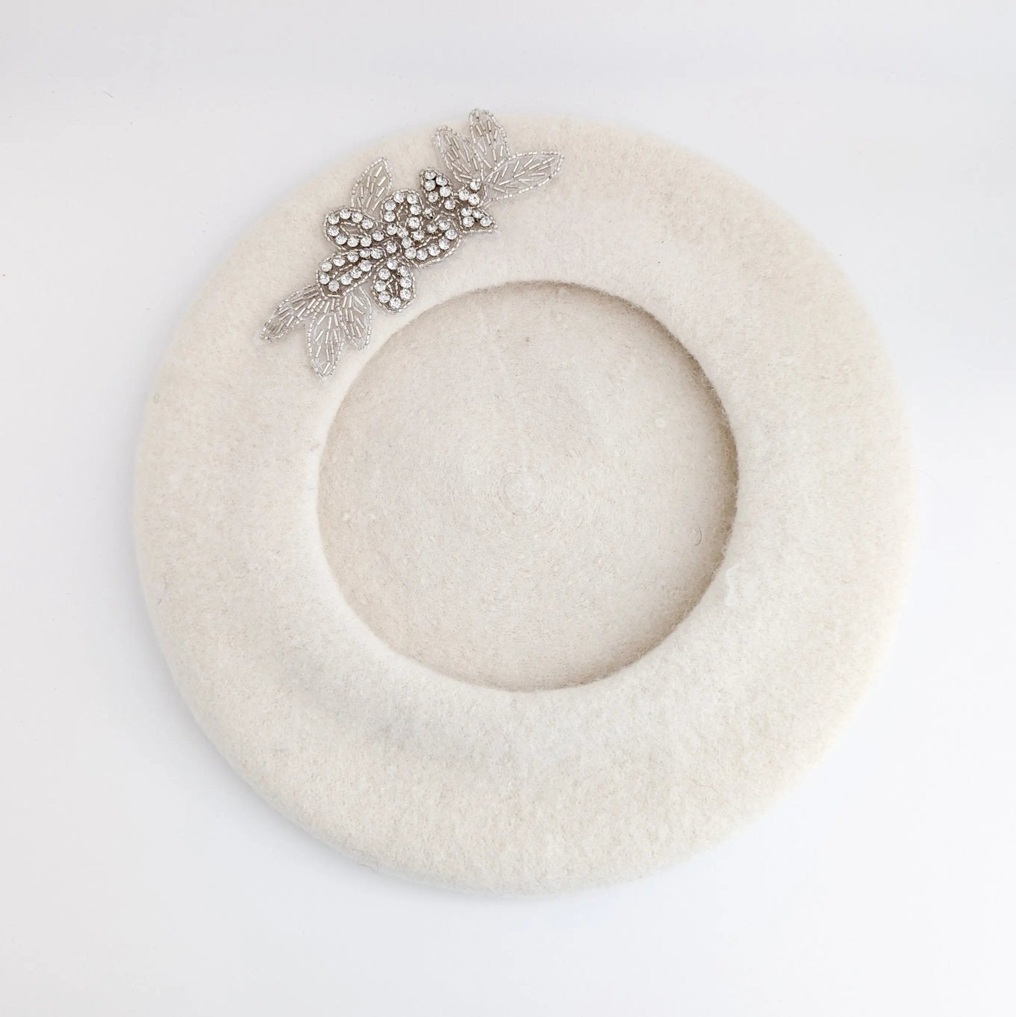 Cream crystal wool felt french beret hat - House of Hats