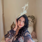 Cream feather fascinator disc hat - House of Hats