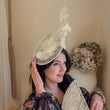 Cream feather fascinator disc hat - House of Hats