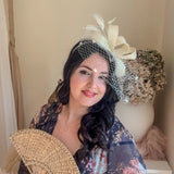 Cream feather fascinator hat - House of Hats