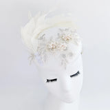 Cream feather lace satin fascinator hat - House of Hats