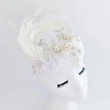 Cream feather lace satin fascinator hat - House of Hats
