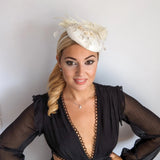 Cream feather lace satin fascinator hat - House of Hats
