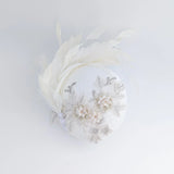 Cream feather lace satin fascinator hat - House of Hats