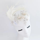 Cream feather lace satin fascinator hat - House of Hats