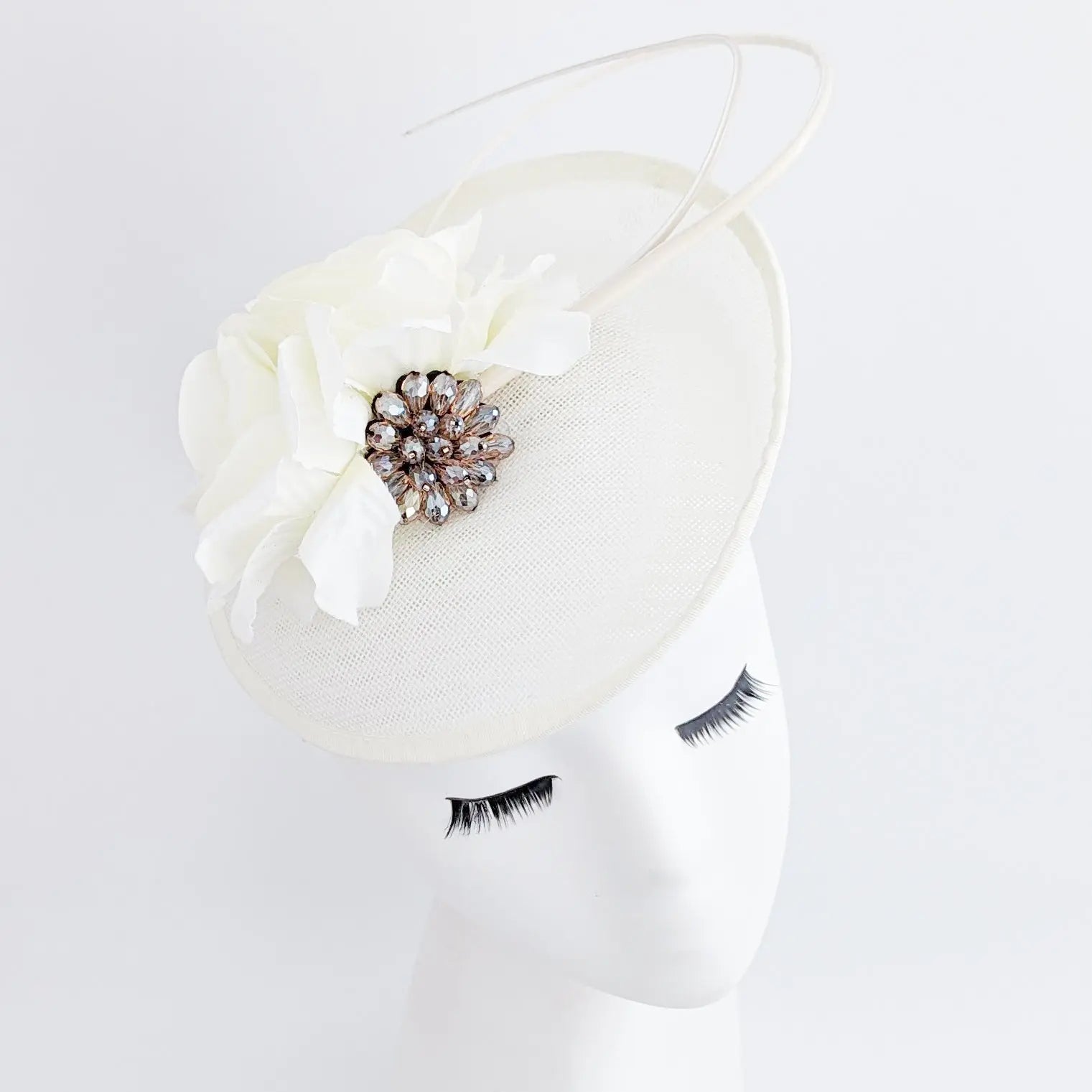 Cream flower disc saucer fascinator hat - House of Hats