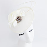 Cream flower disc saucer fascinator hat - House of Hats