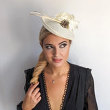 Cream flower disc saucer fascinator hat - House of Hats