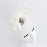 Cream flower disc saucer fascinator hat - House of Hats