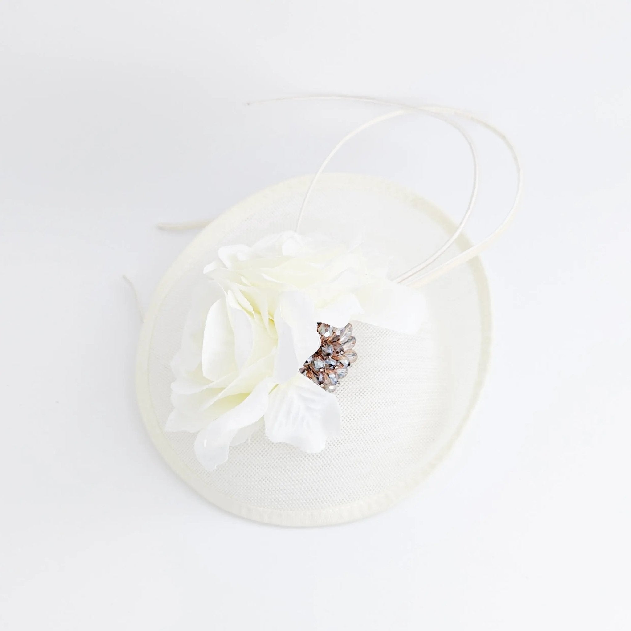 Cream flower disc saucer fascinator hat - House of Hats