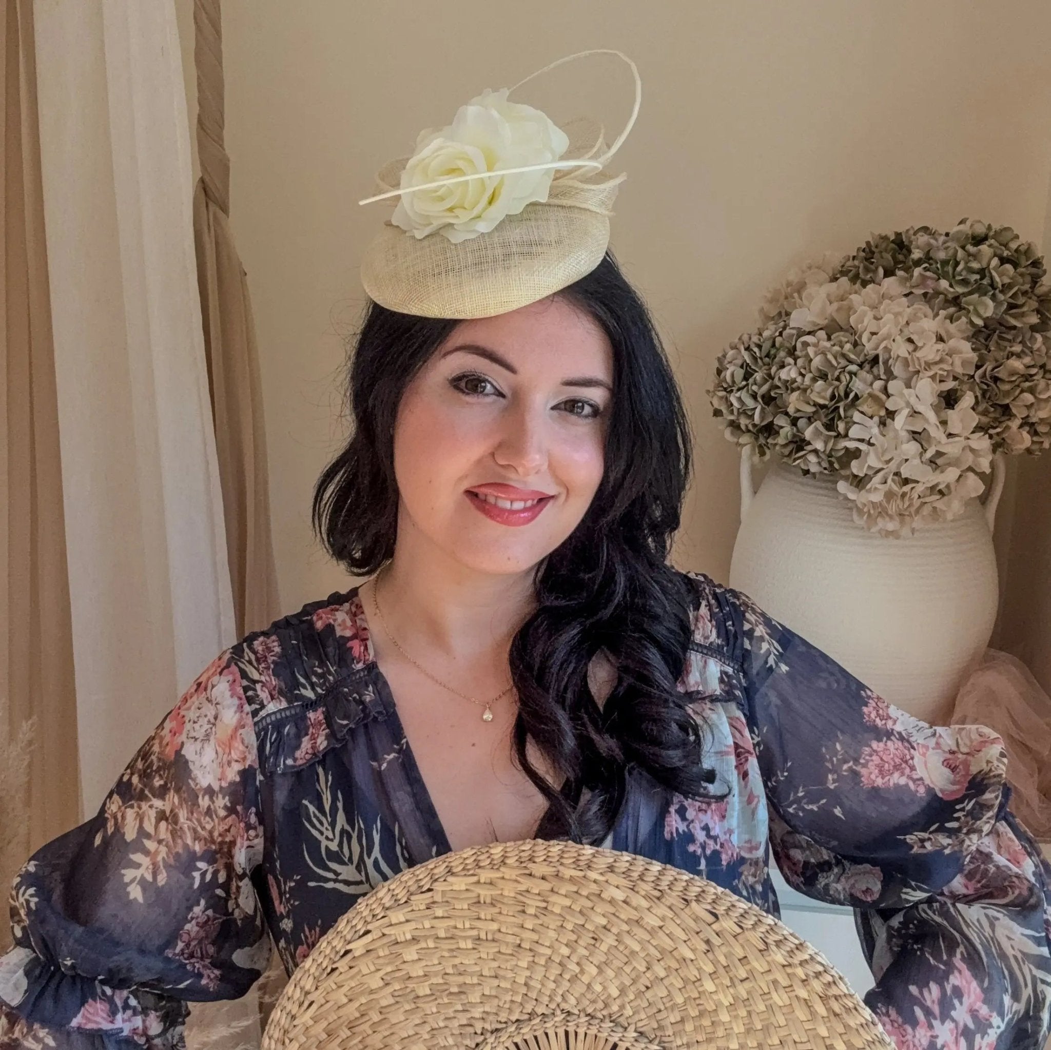 Cream flower fascinator hat - House of Hats
