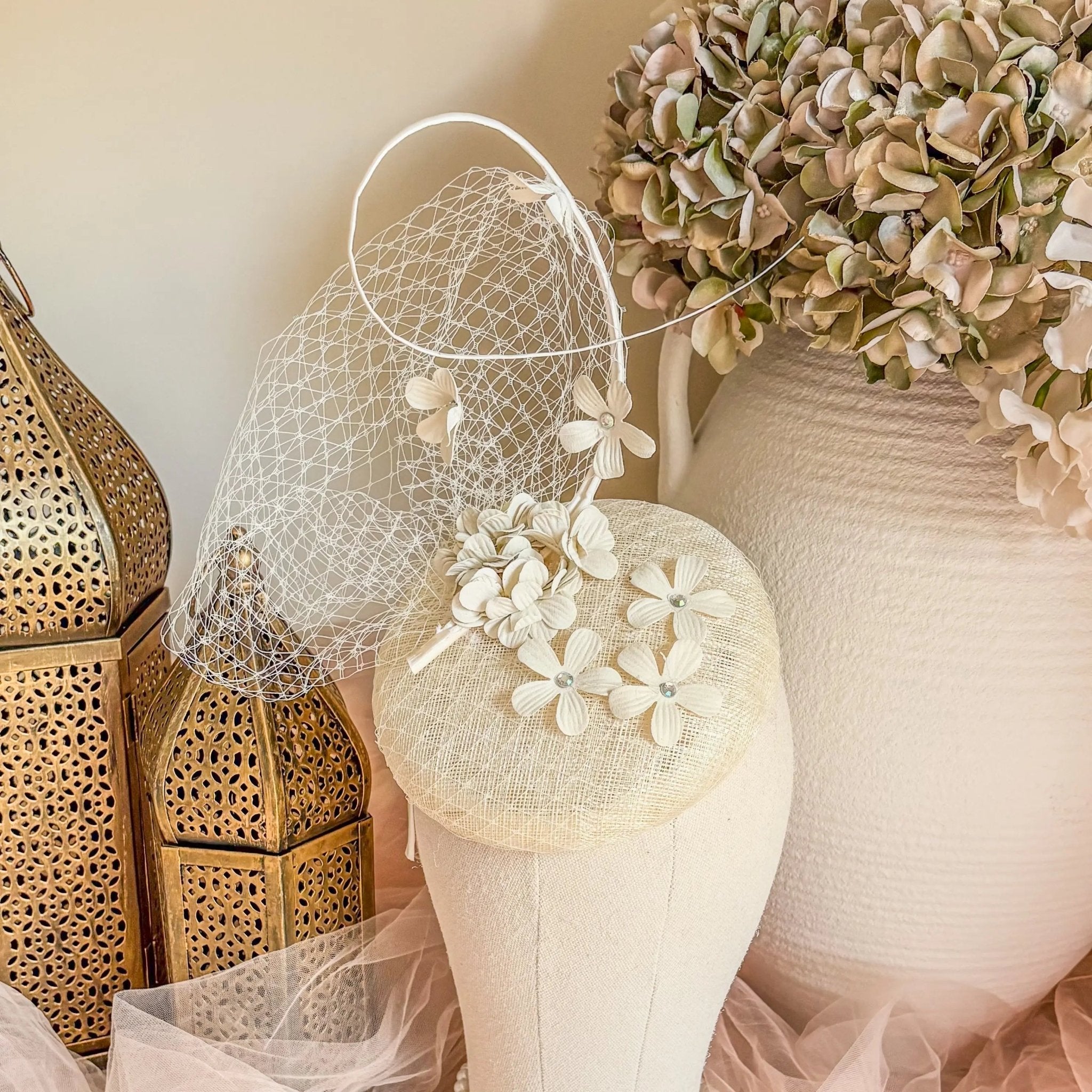 Cream flower fascinator hat - House of Hats