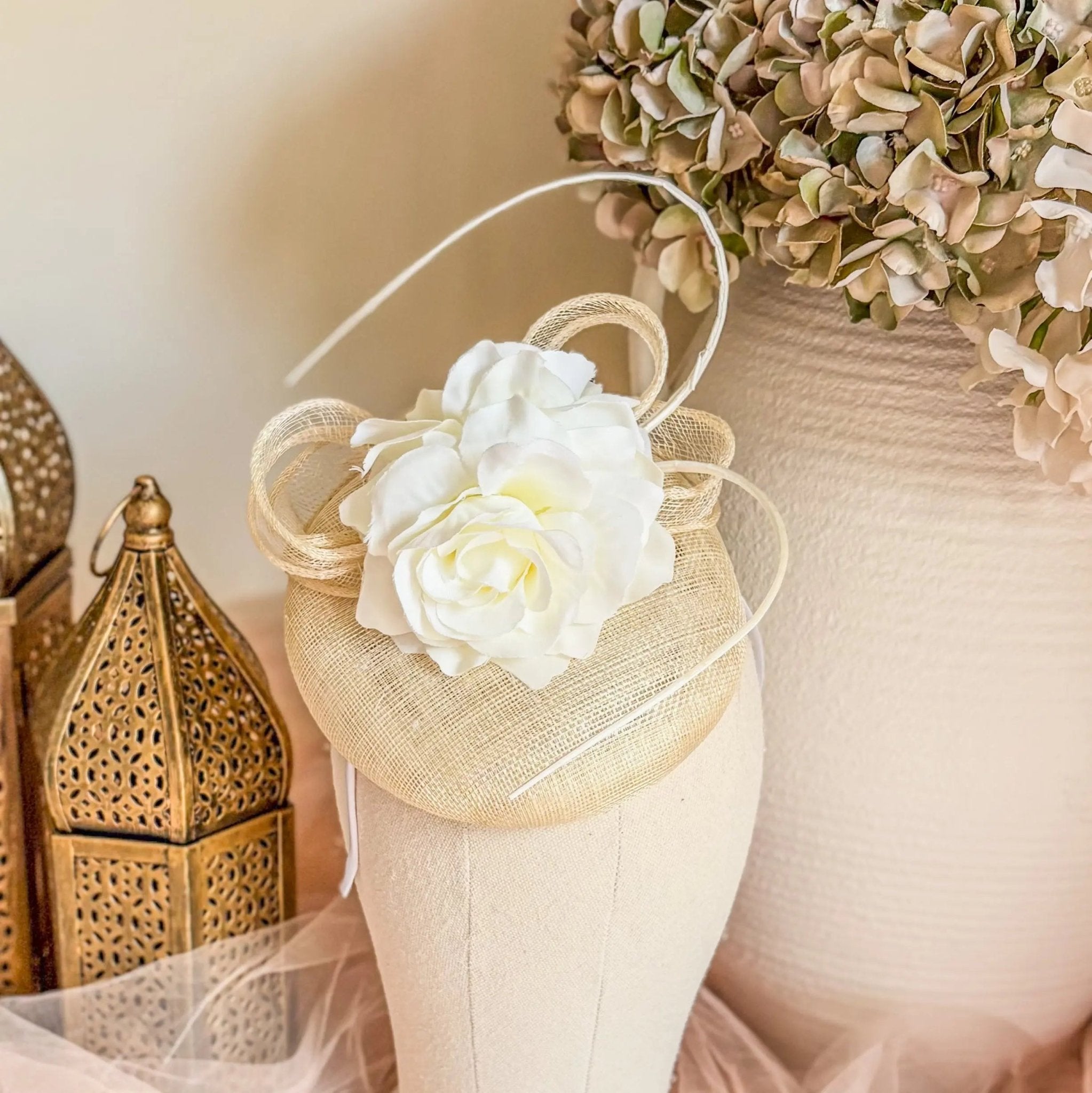 Cream flower fascinator hat - House of Hats