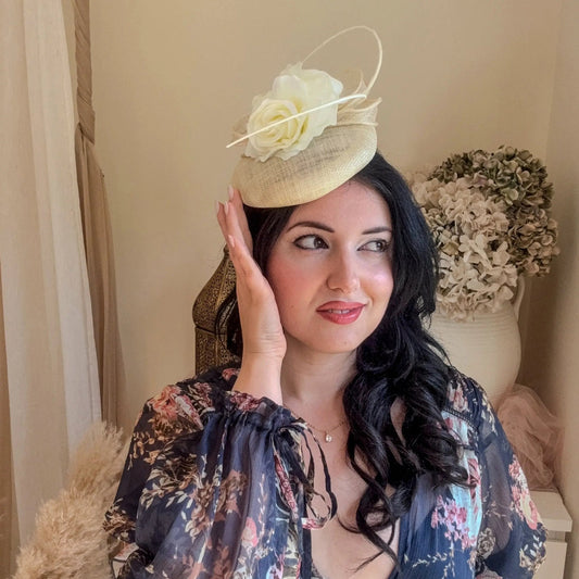 Cream flower fascinator hat - House of Hats