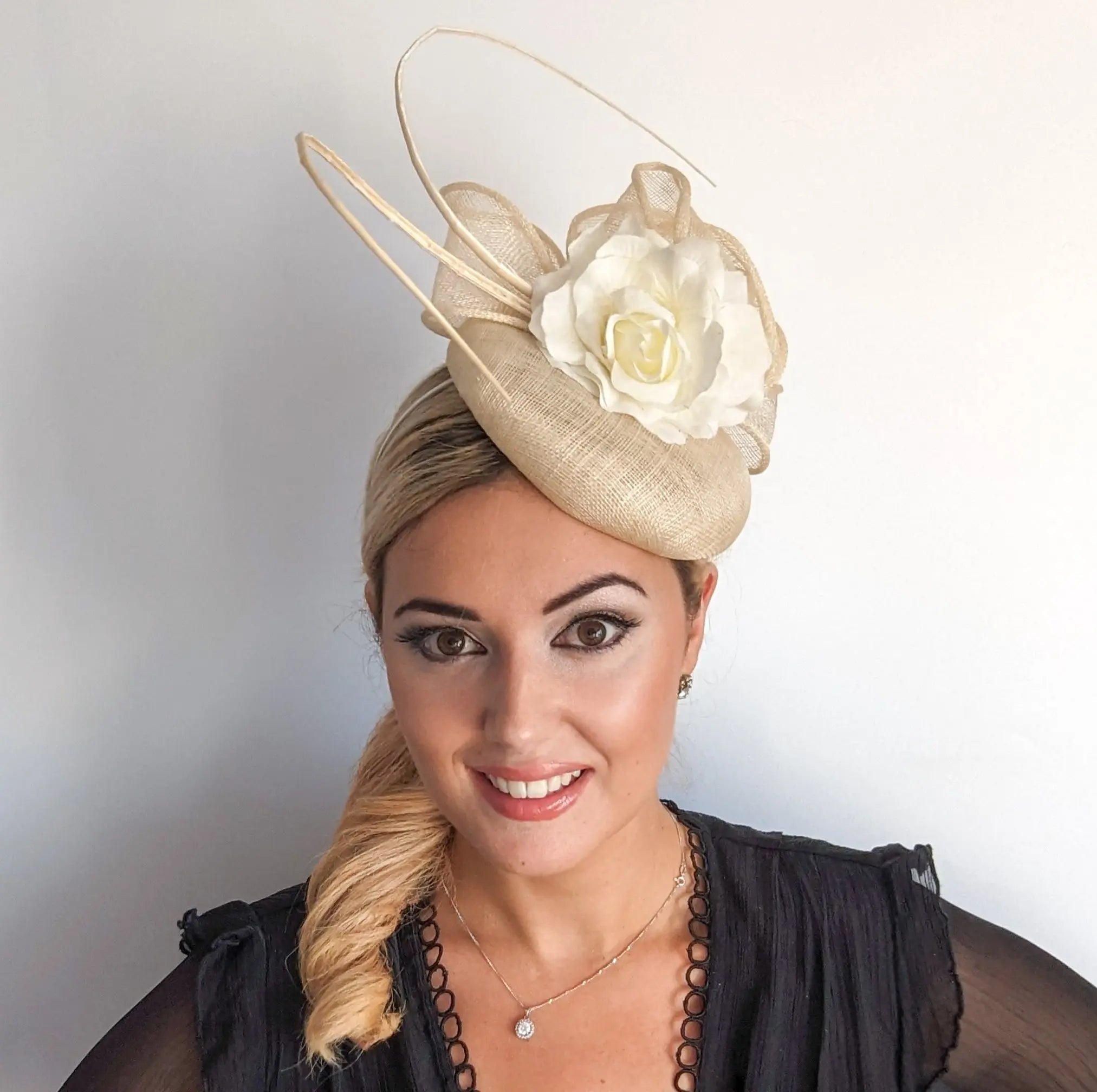 Cream flower fascinator hat - House of Hats