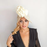 Cream large flower saucer disc fascinator hat - House of Hats