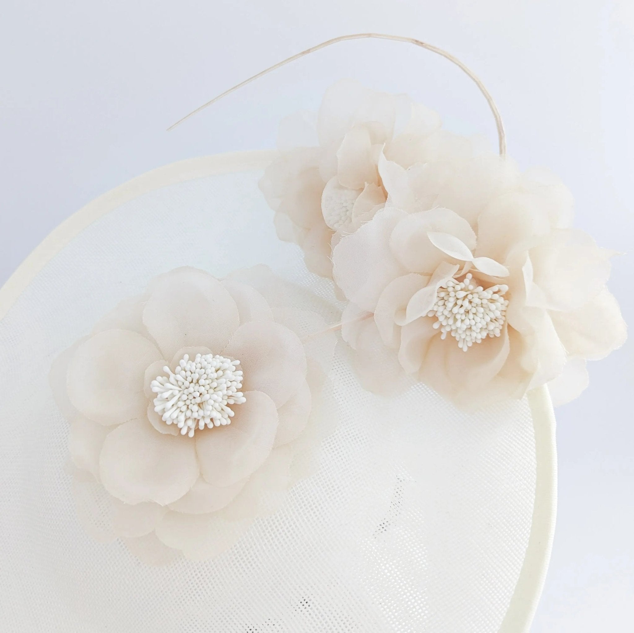 Cream large flower saucer disc fascinator hat - House of Hats
