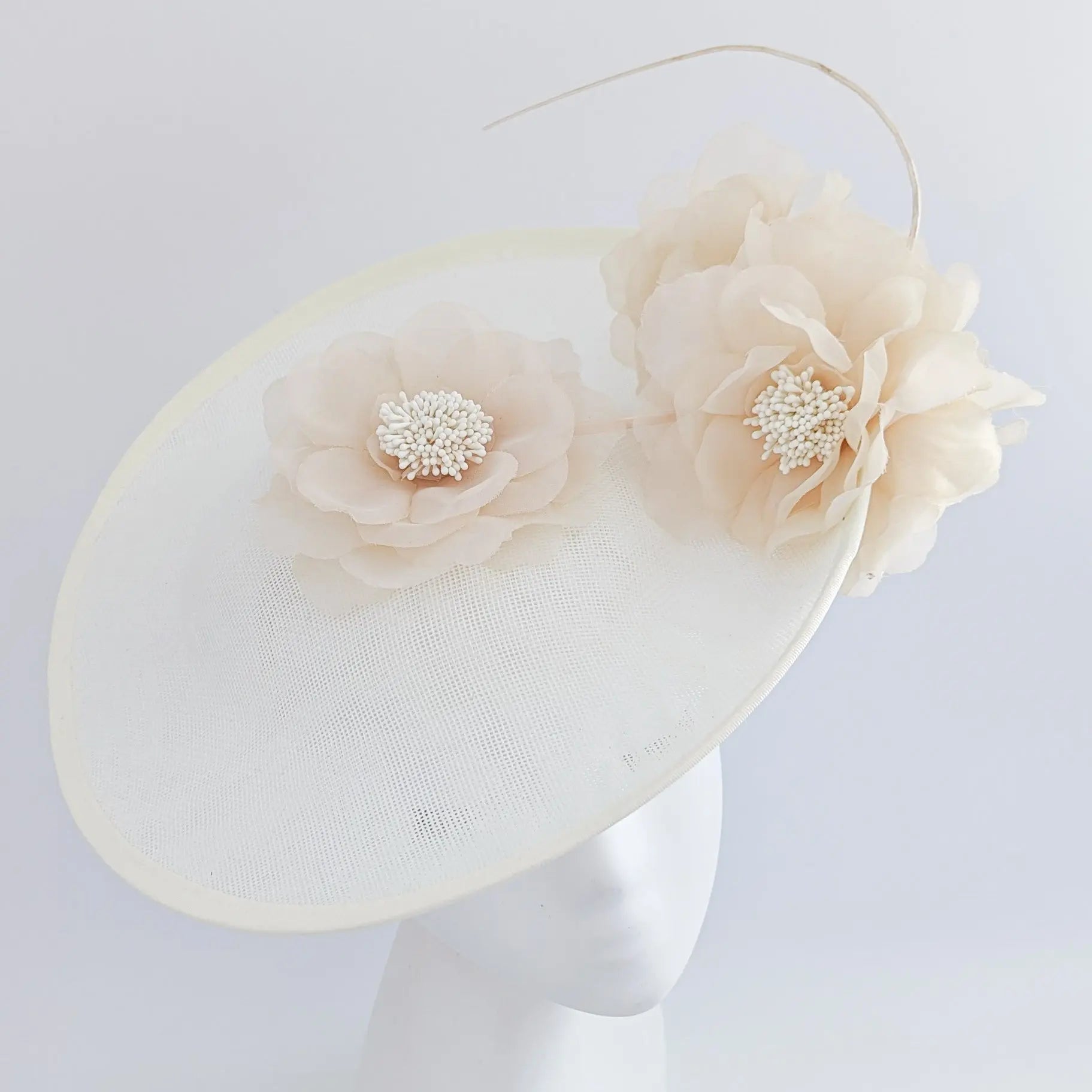 Cream large flower saucer disc fascinator hat - House of Hats